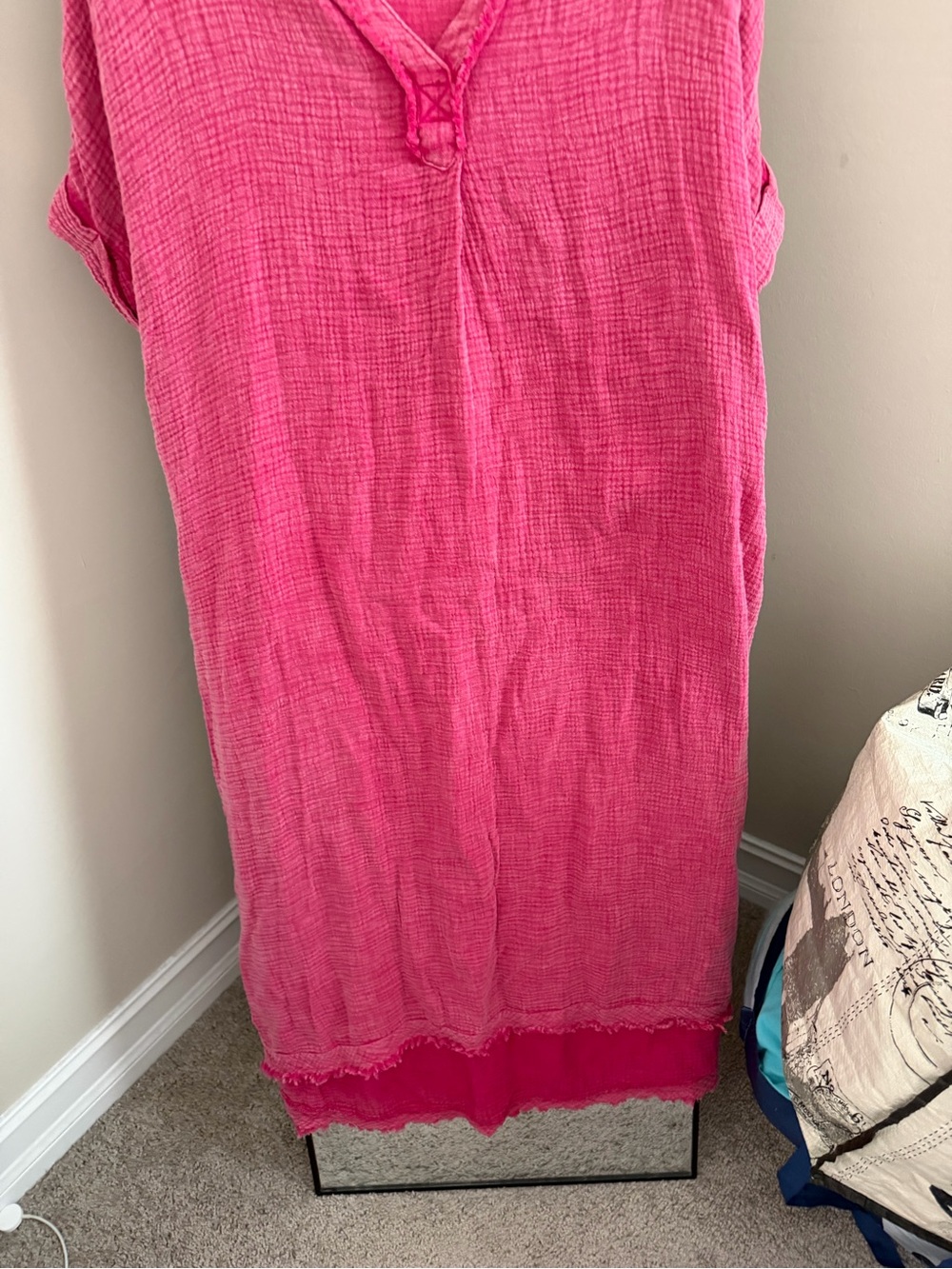Umgee Hot Pink Gauze Midi Dress - Picture 4 of 7